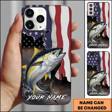 Maxcorners Tuna Fishing American Flag Patriotic Splash Personalized Name Phone Case