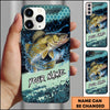 Maxcorners Fishing Teal Honeycomb Water Burst Personalized Name Phone Case (10 Fish Species)