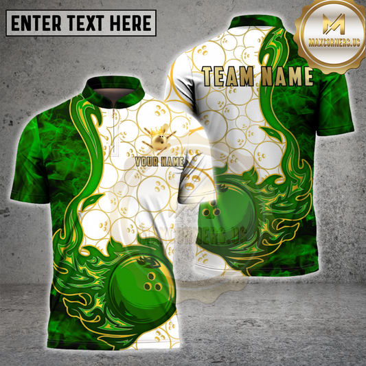 Maxcorners Bowling Ball Artistic Swirl Fire White Pattern Multicolor Options Personalized Name, Team Name 3D Shirt (4 Colors)