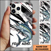 Maxcorners Fishing Black White Abstract Brush Strokes Personalized Name Phone Case (10 Fish Species)