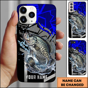 Maxcorners Crappie Fishing Dynamic Blue Geometric Splash Art Personalized Name Phone Case