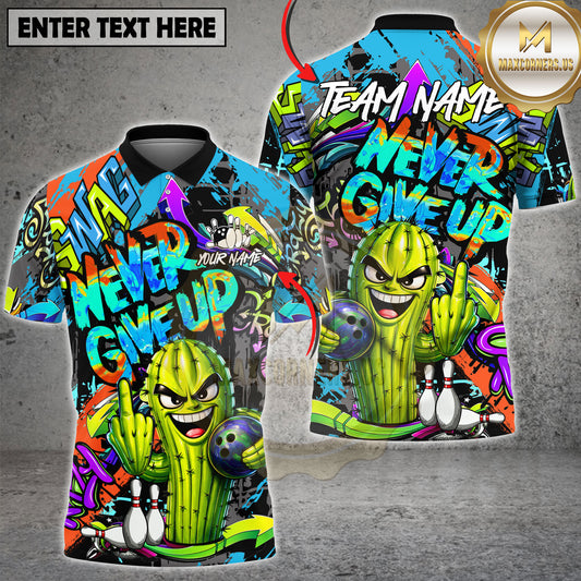Maxcorners Graffiti Cactus Bowling Funny Street Style Multicolor Options Personalized Name, Team Name 3D Shirt (5 Colors)