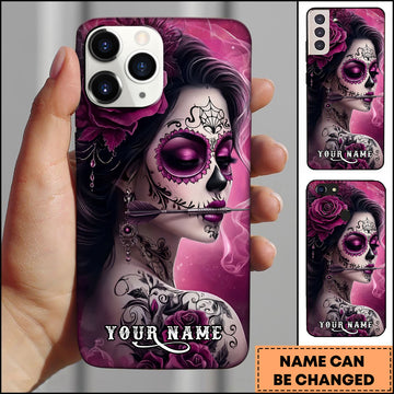 Maxcorners Sugar Skull Woman Gothic Beauty Dart Style Multicolor Options Personalized Name 3D Phonecase