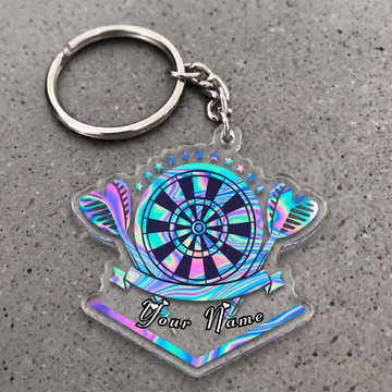 Maxcorners Holographic Darts Emblem Personalized Name Keychain