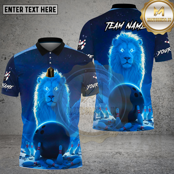 Maxcorners Bowling Neon Lion Cosmic Glow Design Multi Options Personalized Name Team Name 3D Shirt