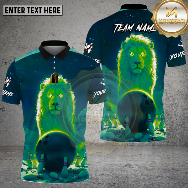 Maxcorners Bowling Neon Lion Cosmic Glow Design Multi Options Personalized Name Team Name 3D Shirt