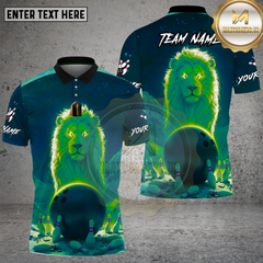 Maxcorners Bowling Neon Lion Cosmic Glow Design Multi Options Personalized Name Team Name 3D Shirt