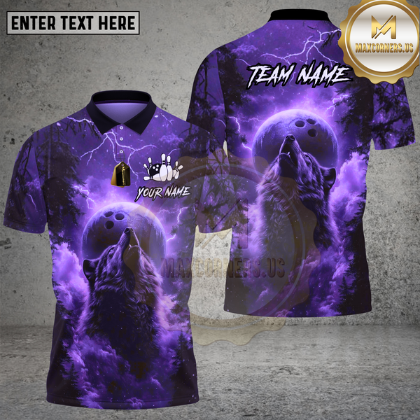 Maxcorners Bowling Wolf Moon Lightning Storm Design Multi Options Personalized Name Team Name 3D Shirt