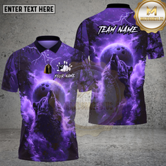Maxcorners Bowling Wolf Moon Lightning Storm Design Multi Options Personalized Name Team Name 3D Shirt