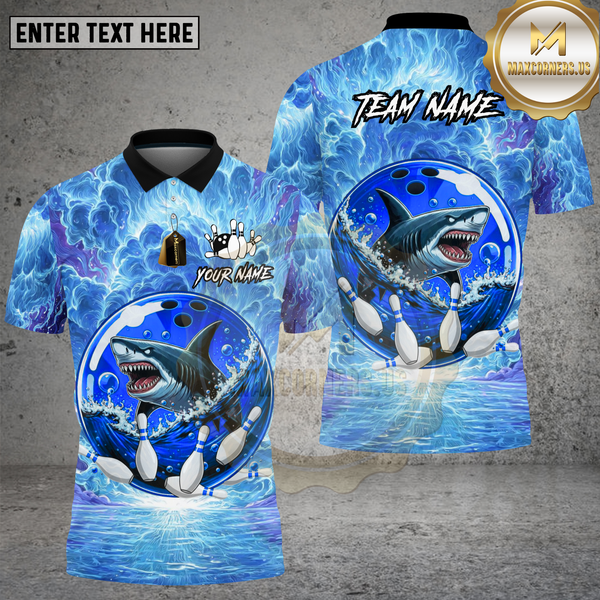 Maxcorners Bowling Shark Lightning Wave Power Design Multi Options Personalized Name Team Name 3D Shirt