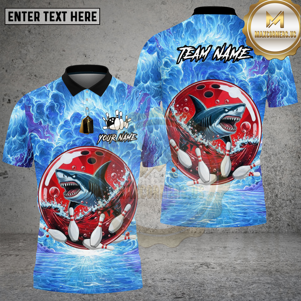 Maxcorners Bowling Shark Lightning Wave Power Design Multi Options Personalized Name Team Name 3D Shirt
