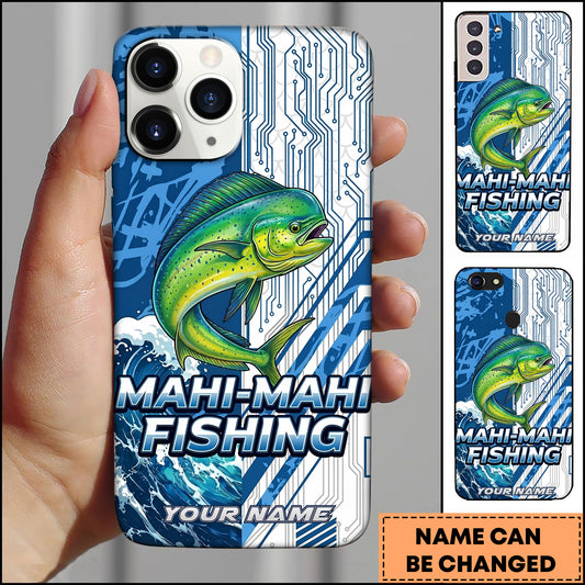 Maxcorners Mahi-mahi Fishing Phone Case  Circuit Board Tech Blue Sport Design Personalized Name Phone Case