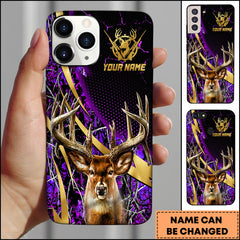 Maxcorners Hunting Phone Case Trophy Buck Gold Lightning Orange Camo Hunting Art Personalized Name Phone Case | Purple