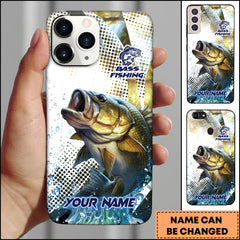 Maxcorners Bass Fishing Phone Case Jumping Blue Fish Water Splash Sport Fishing Art Personalized Name 3D Phone Case