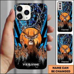 Maxcorners Hunting Phone Case Whitetail Deer Middle Finger Moonlight Forest Camo Art Personalized Name Phone Case | Blue