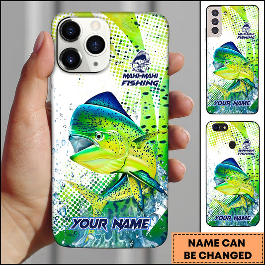 Maxcorners Mahi-mahi Fishing Phone Case Jumping Blue Fish Water Splash Sport Fishing Art Personalized Name 3D Phone Case