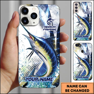 Maxcorners Marlin Fishing Phone Case Jumping Blue Fish Water Splash Sport Fishing Art Personalized Name 3D Phone Case