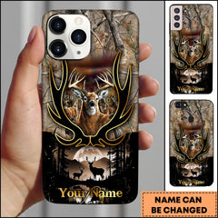 Maxcorners Hunting Phone Case Majestic Buck Antler Frame Full Moon Forest Camo Scene Personalized Name Phone Case | Grass Brown