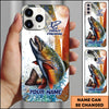 Maxcorners Fishing Phone Case Jumping Blue Fish Water Splash Sport Fishing Art Personalized Name 3D Phone Case (10 Fish Species)