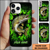 Maxcorners Bass Fishing Phone Case Green Flame Dark Brick Wall Fish Art Design Custom Name Phone Case (12 Fish Species)