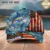 Maxcorners Fishing  American Flag Fishing Hook Multi Options Personalized Name 3D Classic Cap (11 Fish Species)