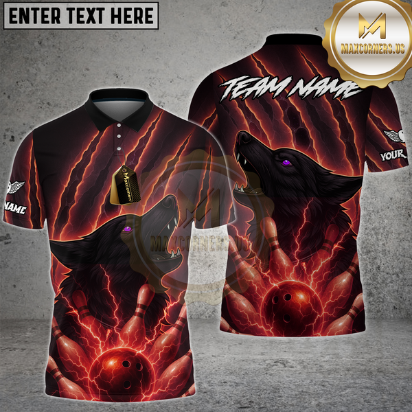 Maxcorners Bowling Shirt Lightning Wolf Strike Multioptions Personalized Name, Team Name Unisex 3D Shirt (4 Colors)