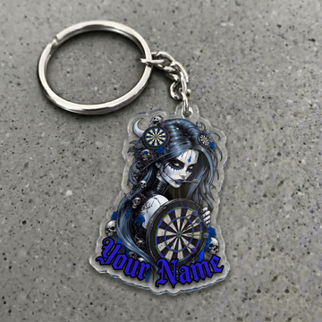 Maxcorners Dark Gothic Darts Girl Personalized Name Keychain