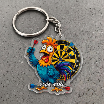 Maxcorners Crazy Chicken Darts Personalized Name Keychain