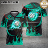 Maxcorners Volleyball Golden Fire Wings Elite Design Multicolor Options Personalized 3D V-neck T-Shirt