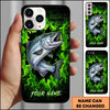 Maxcorners Bass Fishing Phone Case Green Flame Dark Brick Wall Fish Art Design Custom Name Phone Case (12 Fish Species)