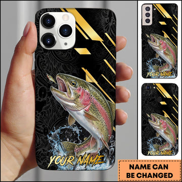 Maxcorners Trout Fishing Luxury Black Gold Lightning Splash Personalized Name Phone Case
