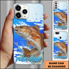Maxcorners Fishing Water Splash Blue Pop Art Personalized Name Phone Case (10 Fish Species)