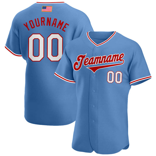 Maxcorners Custom Light Blue White-Red Premium American Flag Fashion Baseball Jerseys LM0210