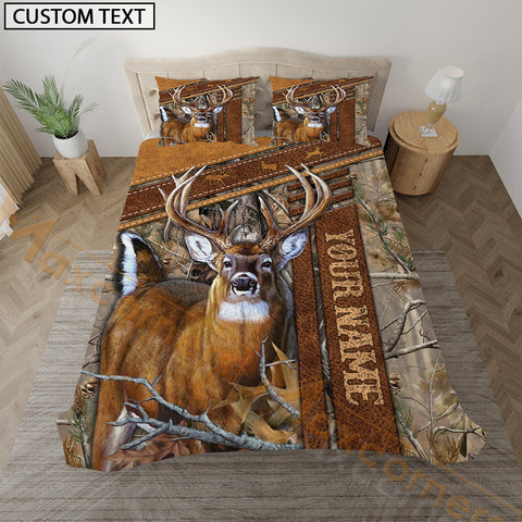 Maxcorners Deer Hunting Rustic Grass Brown Forest Bedding Set 3D All Over Printed