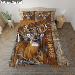 Maxcorners Deer Hunting Rustic Grass Brown Forest Bedding Set 3D All Over Printed