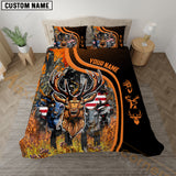 Maxcorners Deer Hunting American Flag Orange Line Bedding Set 3D All Over Printed