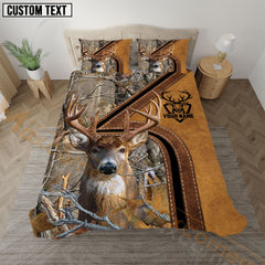 Maxcorners Deer Hunting Grass Brown Camo Real Tree Forest Leather Stripe Bedding Set 3D All Over Printed