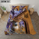 Maxcorners Deer Hunting Purple Real Tree Forest Leather Stripe Bedding Set 3D All Over Printed