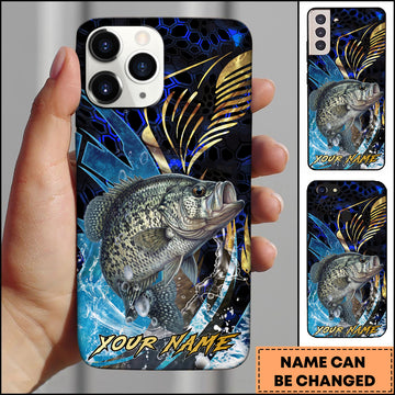 Maxcorners Crappie Fishing Blue Honeycomb Splash Art Personalized Name Phone Case