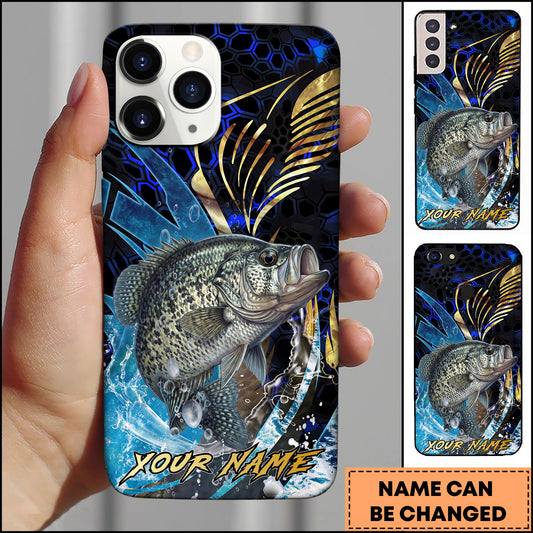 Maxcorners Crappie Fishing Blue Honeycomb Splash Art Personalized Name Phone Case