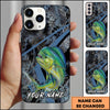 Maxcorners Fishing Dark Hexagon Pattern Dynamic Splash Personalized Name Phone Case (10 Fish Species)