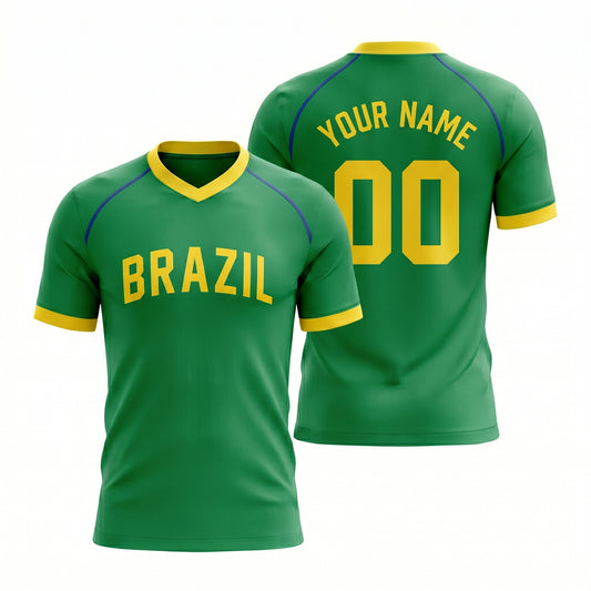Maxcorners Brazil Green Soccer Jersey Custom Name Football Shirt