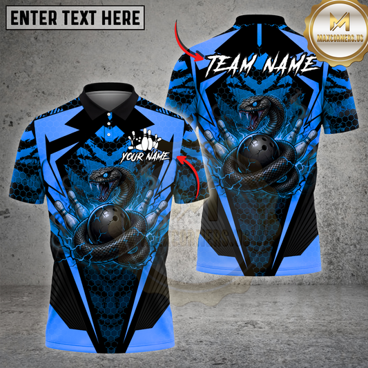 Maxcorners Bowling Shirt Snake Strike Ball Lightning Coil Power Graphic Multicolor Options Personalized Name, Team Name 3D Shirt (4 Colors)
