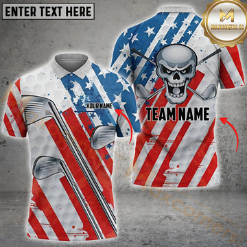 Maxcorners Golf Skull American Flag Ball Skin Customized Name, Team Name 3D Shirt