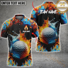 Maxcorners Golf Ball Fire And Water Customized Name, Team Name 3D Shirt