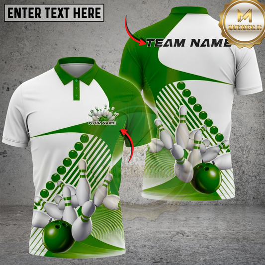 Maxcorners Bowling Shirt Strike Pins Dynamic Motion Graphic Multicolor Options Personalized Name, Team Name 3D Shirt (4 Colors)