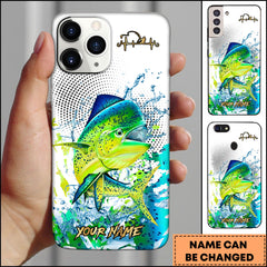 Maxcorners Mahi-mahi Fishing Jumping Mahi-mahi Water Splash Halftone Art Personalized Name Phone Case