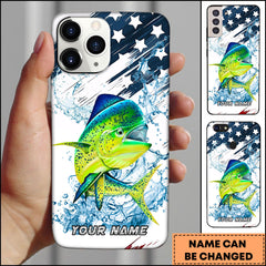 Maxcorners Mahi-mahi Fishing Jumping Mahi-mahi American Flag Splash Art Personalized Name Phone Case