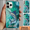 Maxcorners Fishing Teal Aqua Marble Wave Customized Name 3D Phone Case