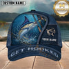Maxcorners Fishing Deep Blue Water Splash Get Hooked Customized Name 3D Cap